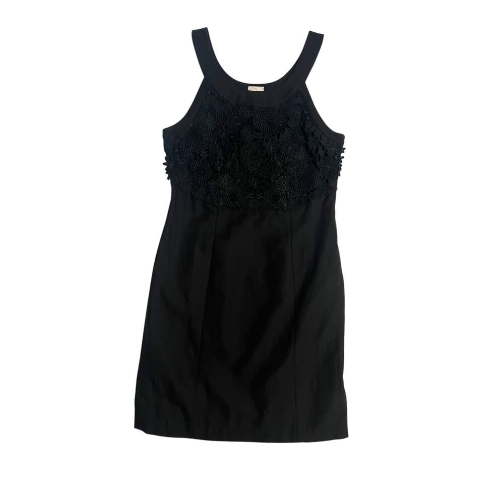 Anthropologie Postmark Mini Shift Dress Black Linen Floral Lace Tank Halter 10